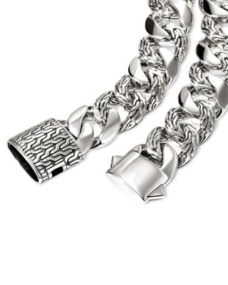 Sterling Silver Chain Textured & Polished Curb Link Bracelet