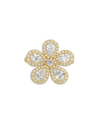 18K Yellow Gold Classic Flower Diamond Pear & Round Statement Ring