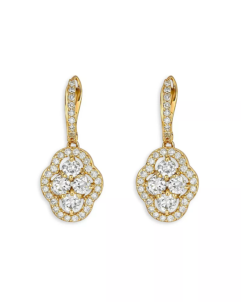 Piranesi 18K Yellow Gold Maison Diamond Halo Cluster Leverback Drop Earrings