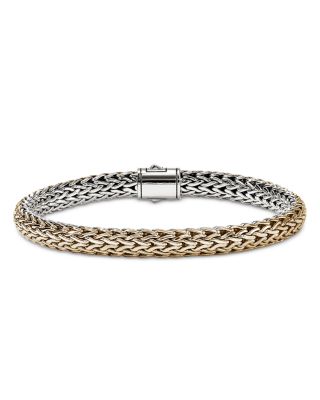 14K Bonded Gold & Sterling Silver Icon Diamond Reversible Woven Link Bracelet, 6.5mm