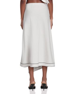 Linen Blend Faux Wrap Maxi Slip Skirt