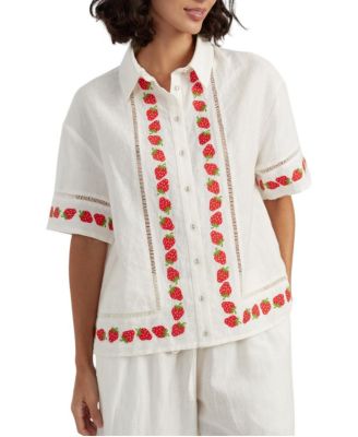  Women's Linen-Blend Strawberry Shirt