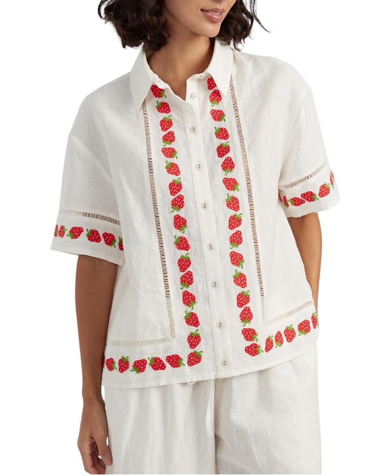 Chinti & Parker Women's Linen-Blend Strawberry Shirt