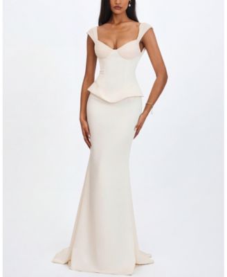  Jessalyn Sweetheart Peplum Mermaid Wedding Dress with Chiffon Scarf