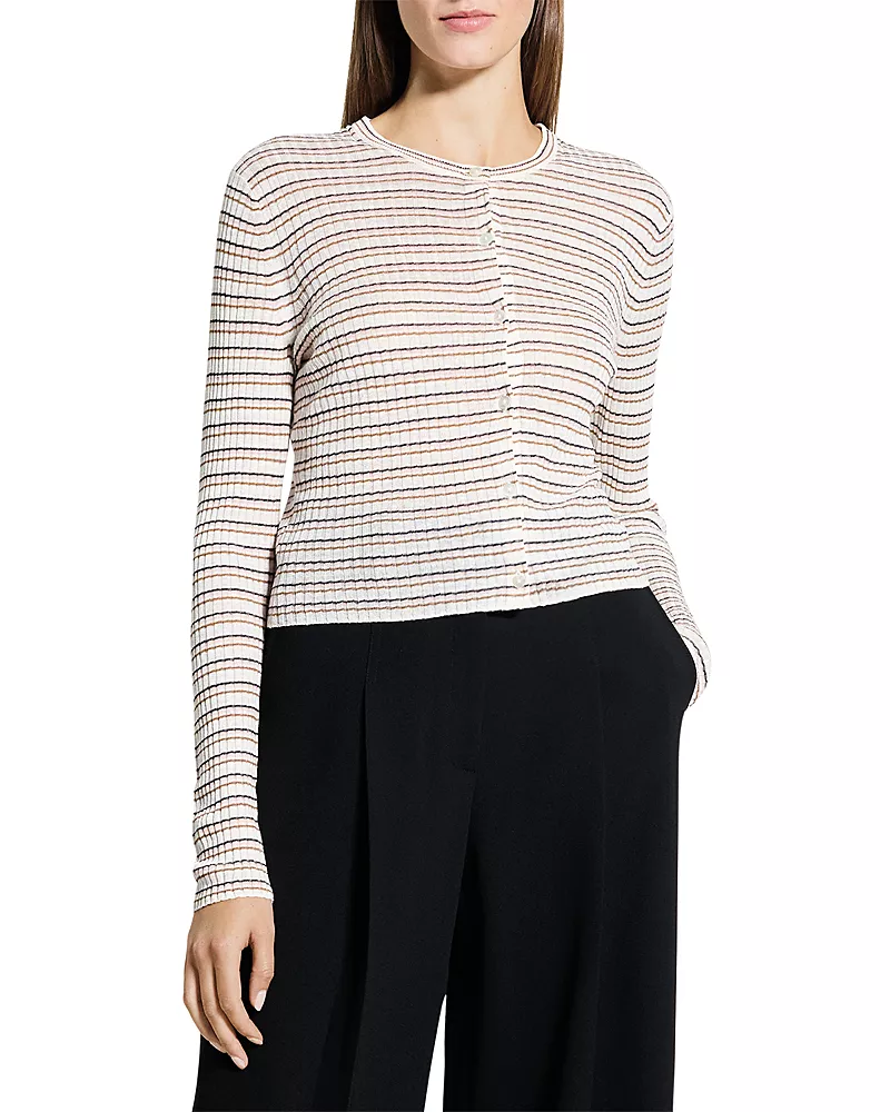 Theory Cropped Striped Cardigan