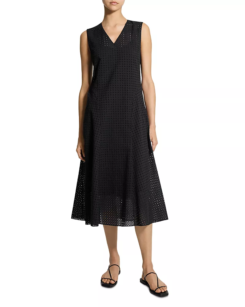 Theory Eyelet Embroidered Midi Dress