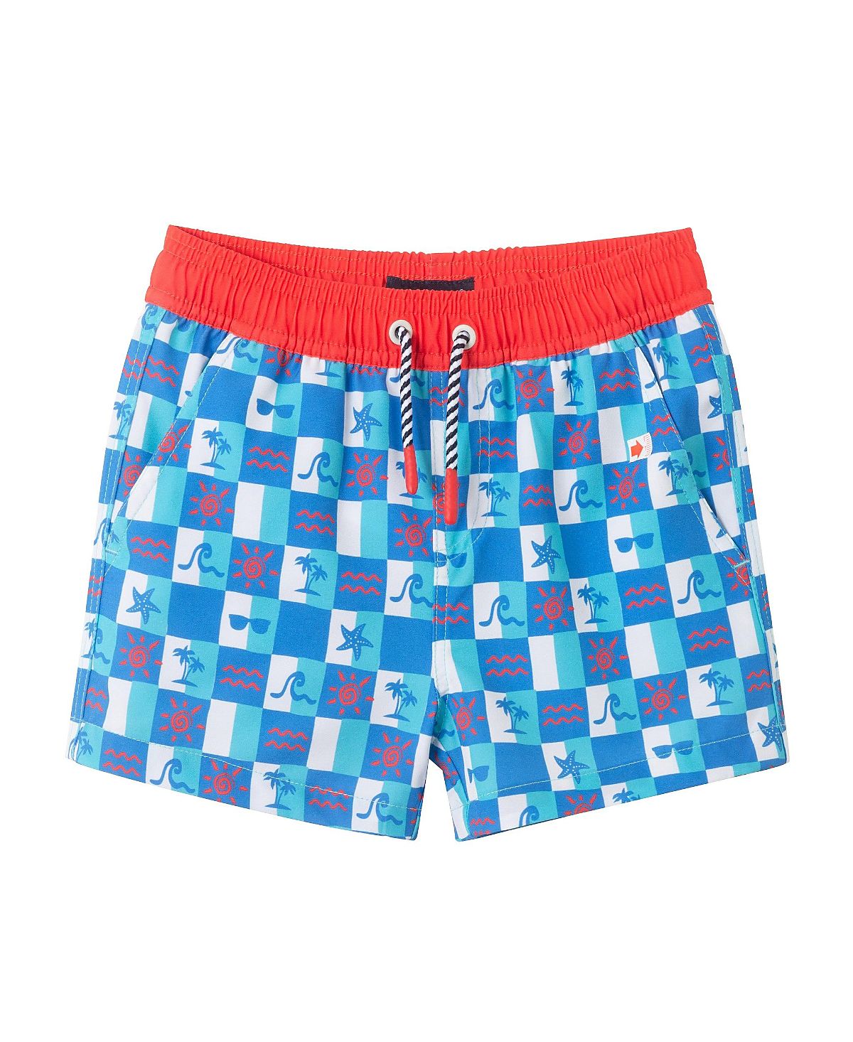 Andy & Evan Checkered Beach Icon Swim Trunk - Little Kid