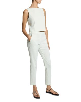 Bateau Neck Linen Cropped Top  