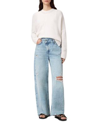 Aki Mid Rise Crossover Jeans in Destroy Light Blue