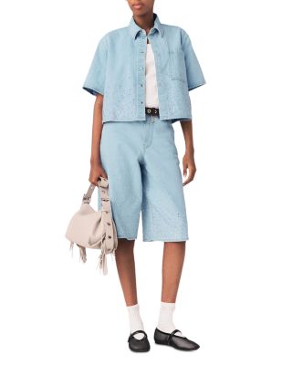 Cropped Rhinestone Denim Shirt