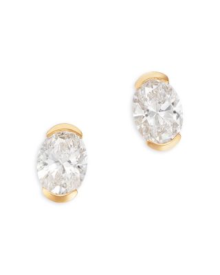 Luxe Collection Certified Lab Grown Diamond Oval Half Bezel Solitaire Stud Earrings in 14K Yellow Gold, 2.0 tcw