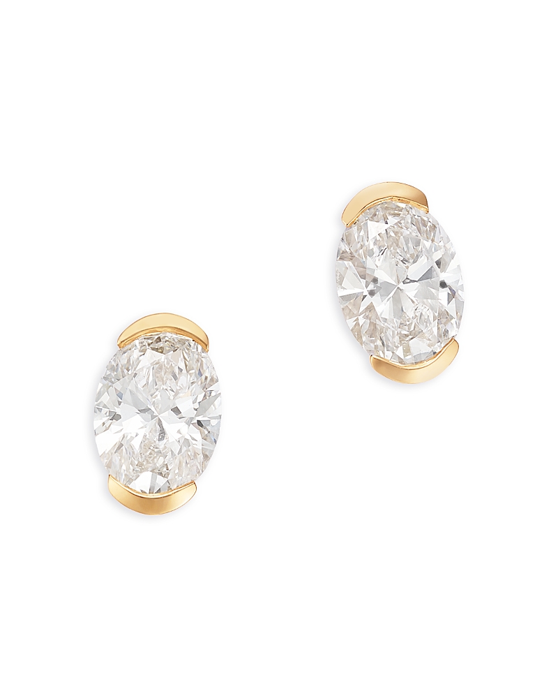 Bloomingdale's Fine Collection Luxe Collection Certified Lab Grown Diamond Radiant Half Bezel Solitaire Stud Earrings in 14K Yellow Gold, 2.0 tcw