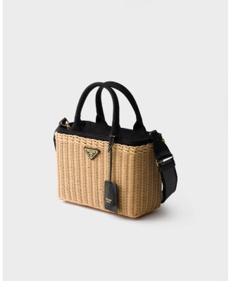 Medium Wicker and Canvas Tote Bag