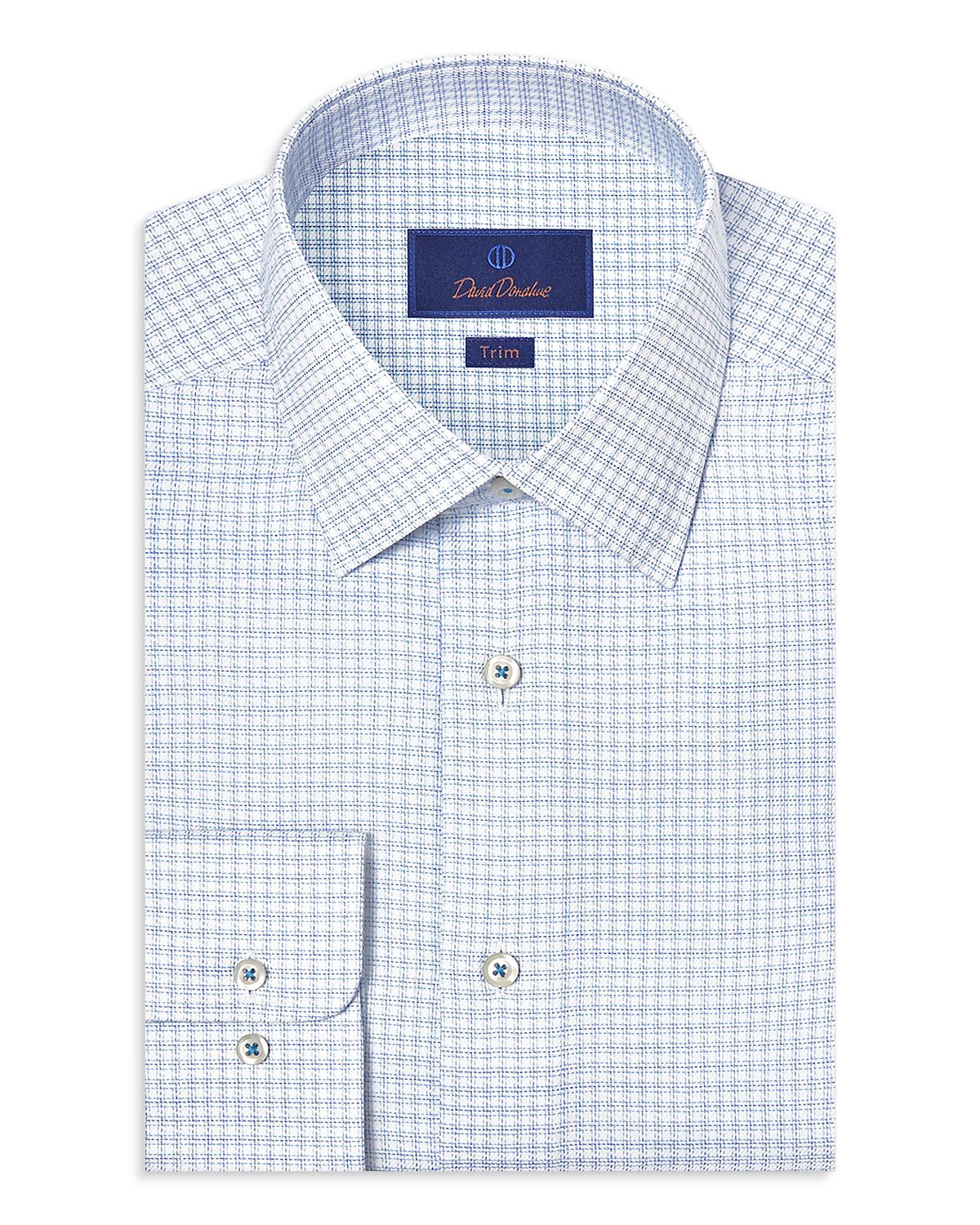 David Donahue Trim Fit Stretch Twill Check Dress Shirt