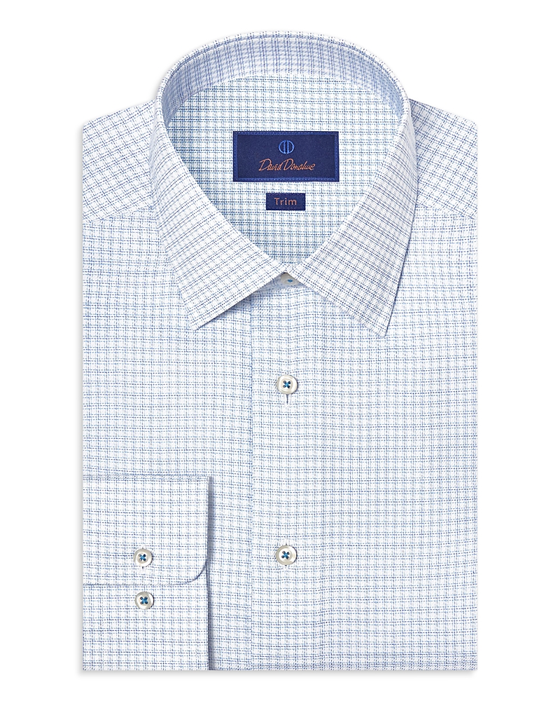 David Donahue Trim Fit Stretch Twill Check Dress Shirt