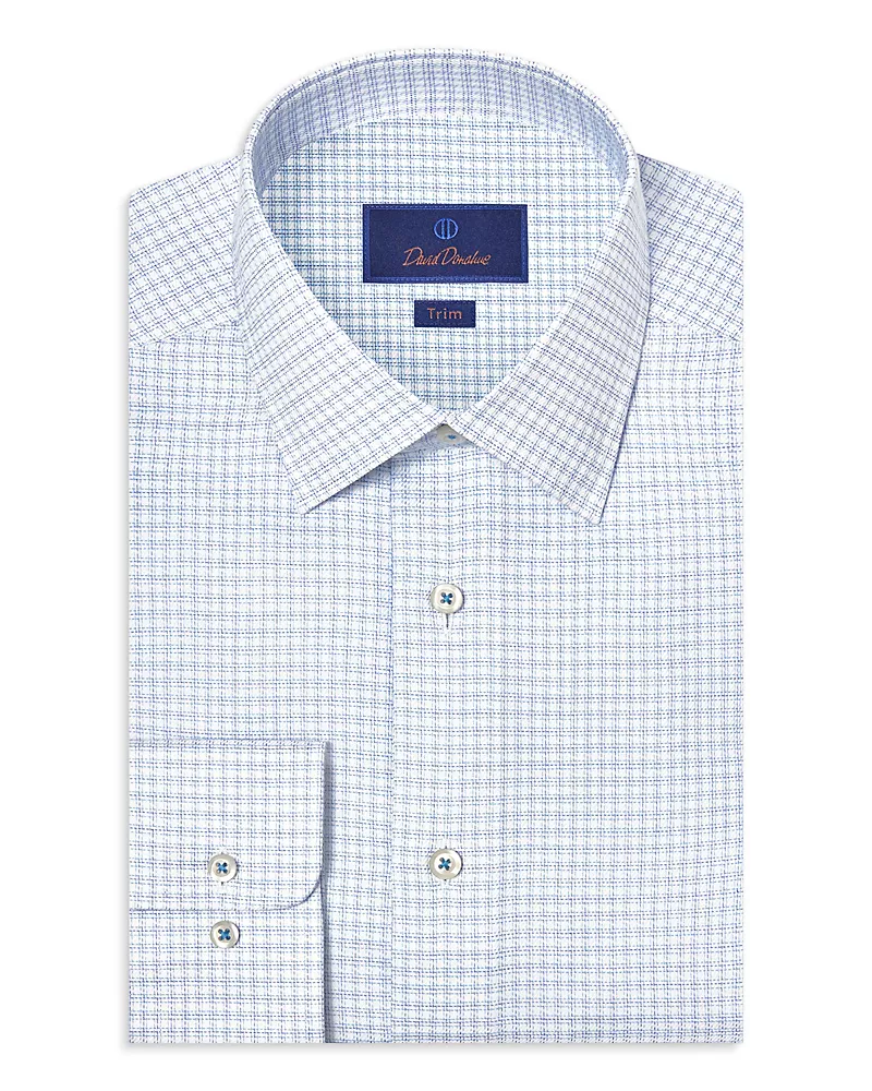 David Donahue Trim Fit Stretch Twill Check Dress Shirt