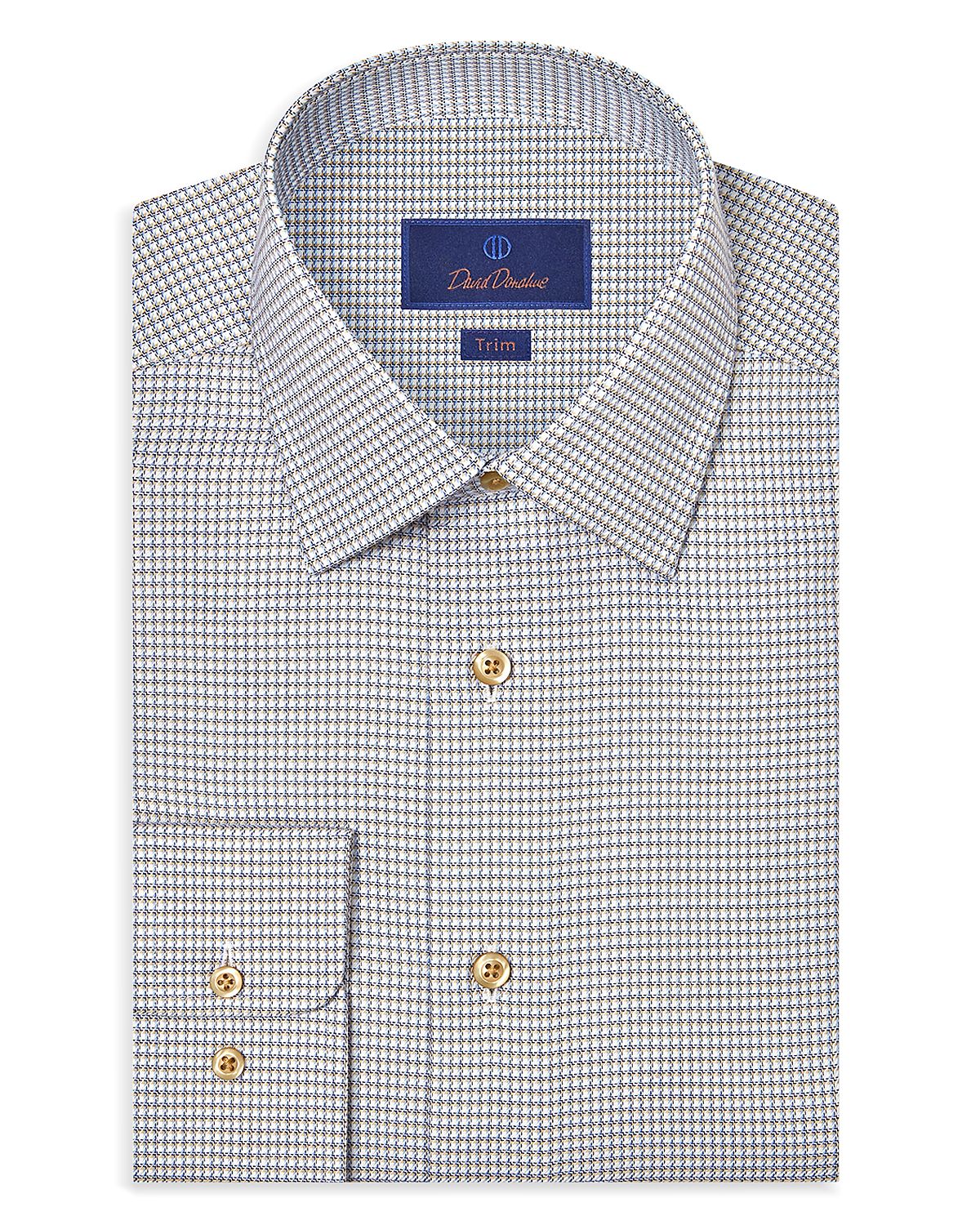 David Donahue Trim Fit Twill Micro Check Dress Shirt