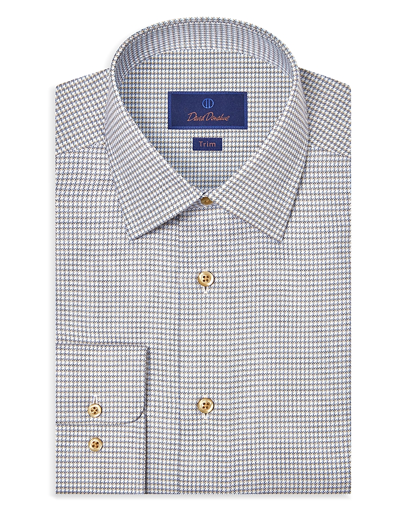 David Donahue Trim Fit Twill Micro Check Dress Shirt