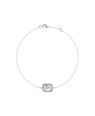  Bezel Solitaire Bracelet in 14K White Gold, 0.5ctw Emerald Lab Grown Diamond 7"