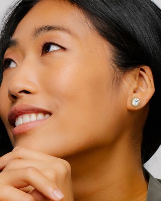  Bezel Solitaire Stud in 14K Gold, 2.0ctw Round Brilliant Lab Grown Diamond