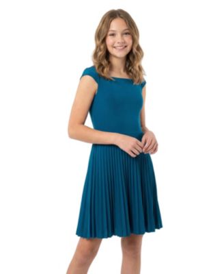  Girls' Cap Sleeve Pleated Dress - Big Kid