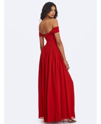  Tereza Georgette Bardot High-Slit Maxi Dress