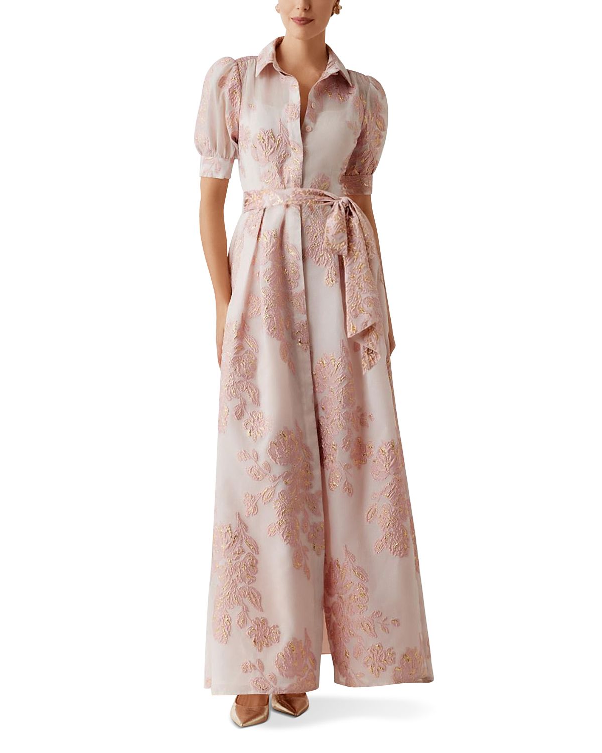 Teri Jon by Rickie Freeman Metallic Jacquard Gown