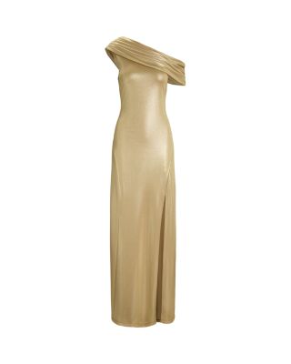 Metallic Jersey Off The Shoulder Gown