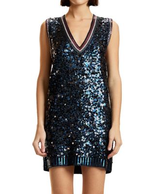  Sequin V-Neck Mini Knit Dress