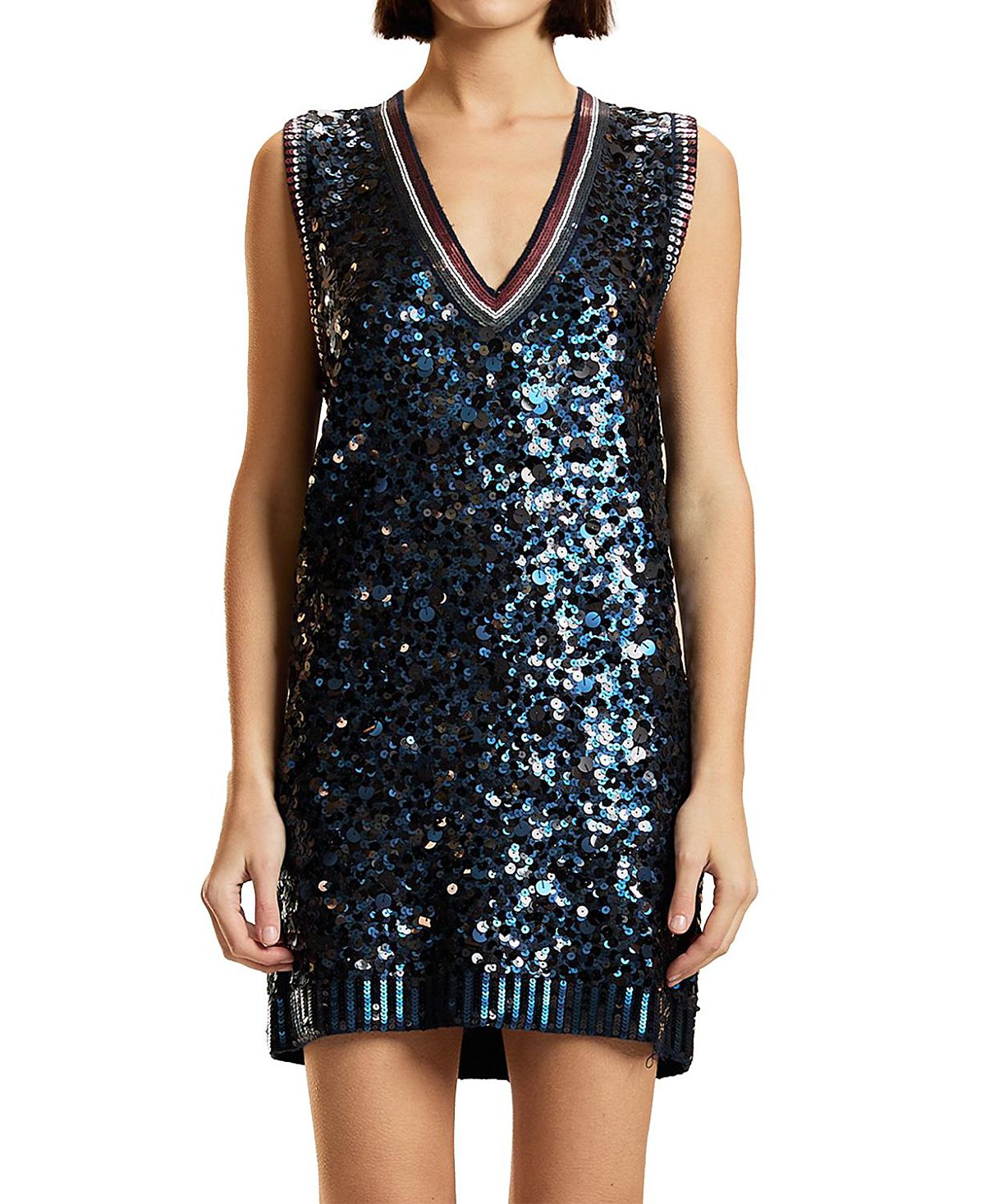 Cynthia Rowley Sequin V-Neck Mini Knit Dress