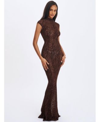  Tyanna Burnout Velvet Mesh Backless Mermaid Maxi Dress