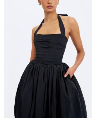  Veradis Taffeta Halter Bubble-Hem Midi Dress