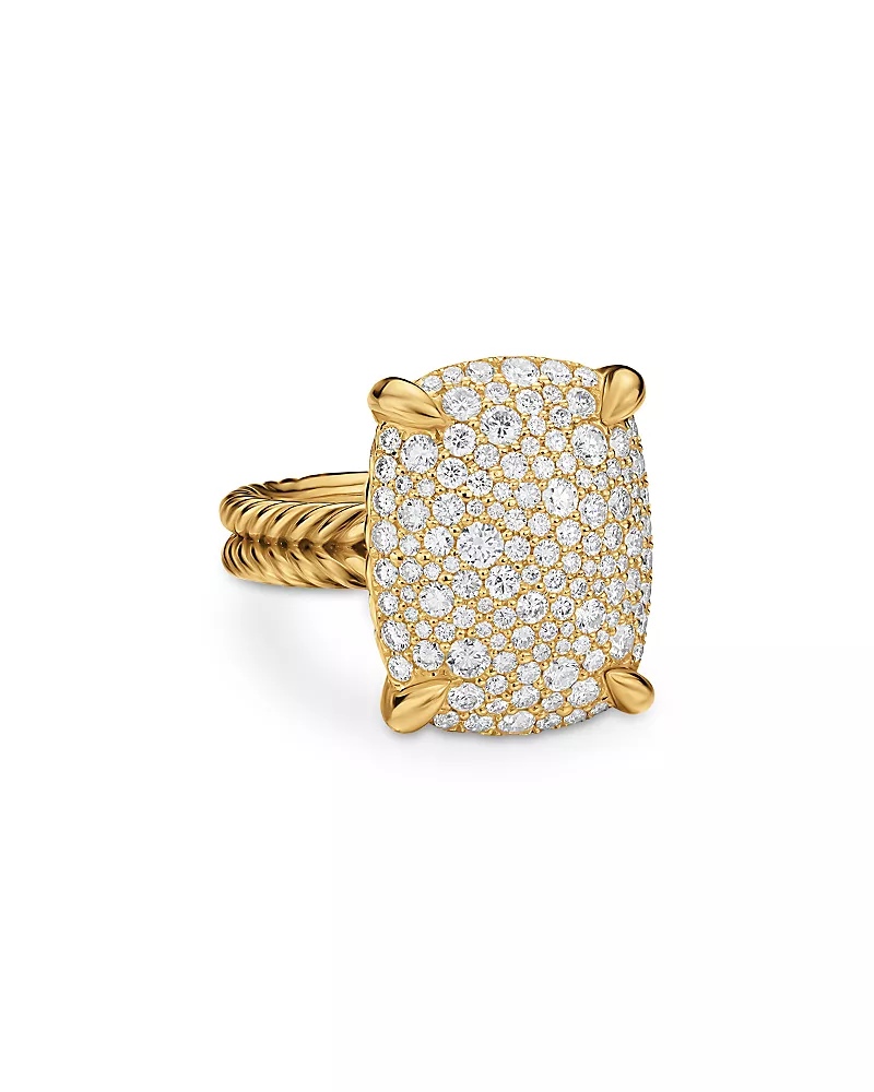 Chatelaine Elongated Ring in 18K Yellow Gold with Diamonds, 19mm