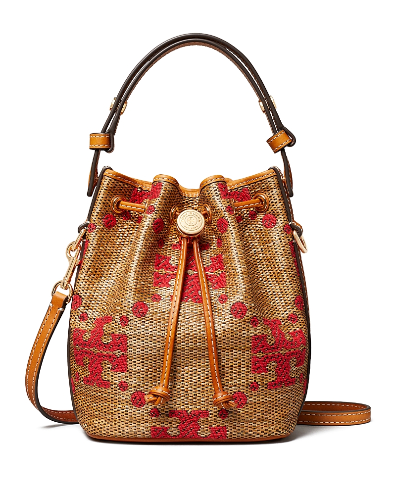 Tory Burch Romy T Monogram Straw Crossbody Bag