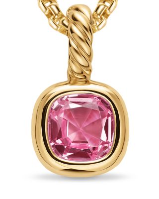 Mini Cushion Cut Amulet in 18K Yellow Gold with Pink Tourmaline, 7.6mm 