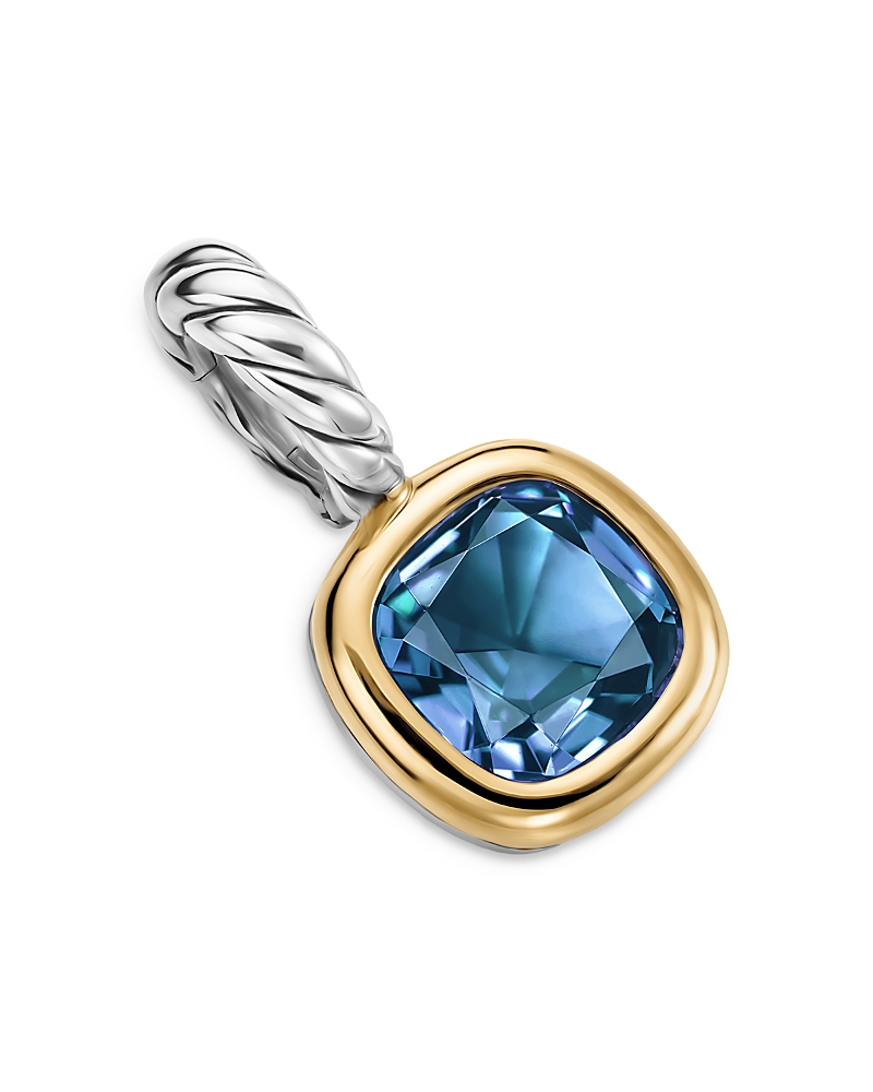 David Yurman Mini Cushion Cut Amulet in Sterling Silver with 14K Yellow Gold and Hampton Blue Topaz, 7.6mm · OS