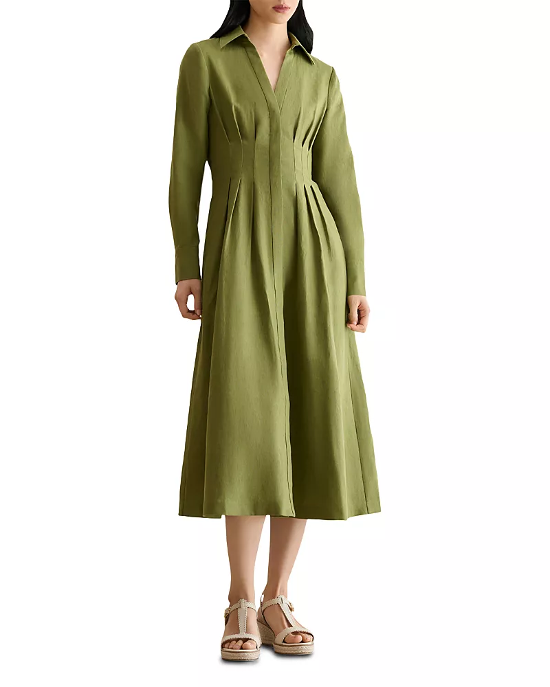Hobbs London Chrissy Linen Pleated Waist Dress