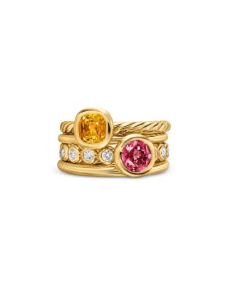 DY Mercer&reg; Color Stone Multi Row Ring in 18K Yellow Gold with Citrine, Pink Tourmaline and Diamonds, 10mm