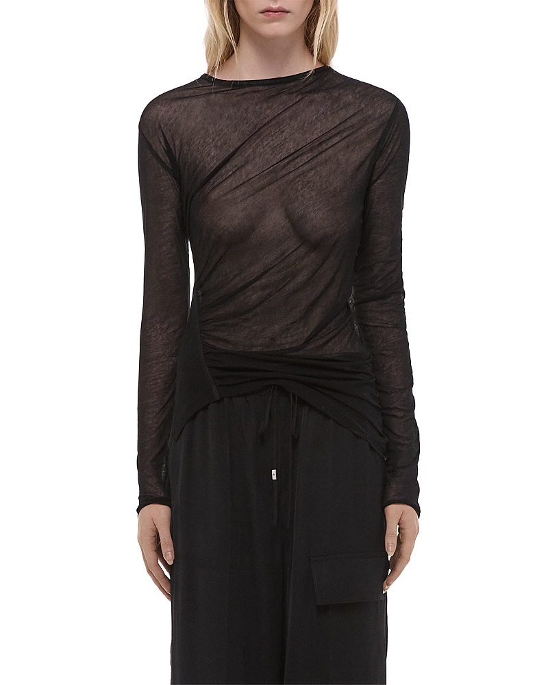 Helmut Lang Ruched Asymmetric Hem Cotton Top