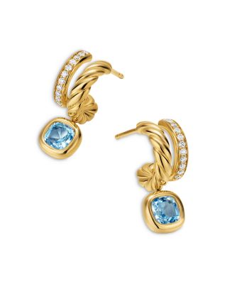 DY Mercer&reg; Color Two Row Drop Earrings in 18K Yellow Gold with Sky Blue Topaz and Diamonds, 19.5mm