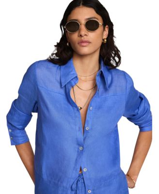  Women's Linen Sheer Panel Shirt