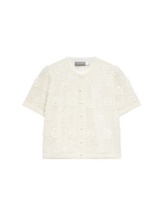  Women's Cotton Sequin Floral Crochet Top