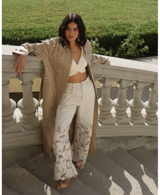 Studded Raglan Sleeve Belted Jacket