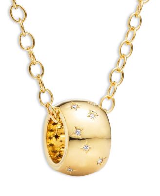 18K Yellow Gold CL White Diamond Scatter Rondelle Pendant Necklace, 16"