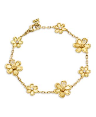 18K Yellow Gold FJ Diamond Flower Chain Bracelet