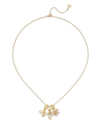 18K Yellow Gold FJ Crystal, Moonstone & Diamond Bee, Flower, & Amulet Triple Charm Pendant Necklace, 16-18"