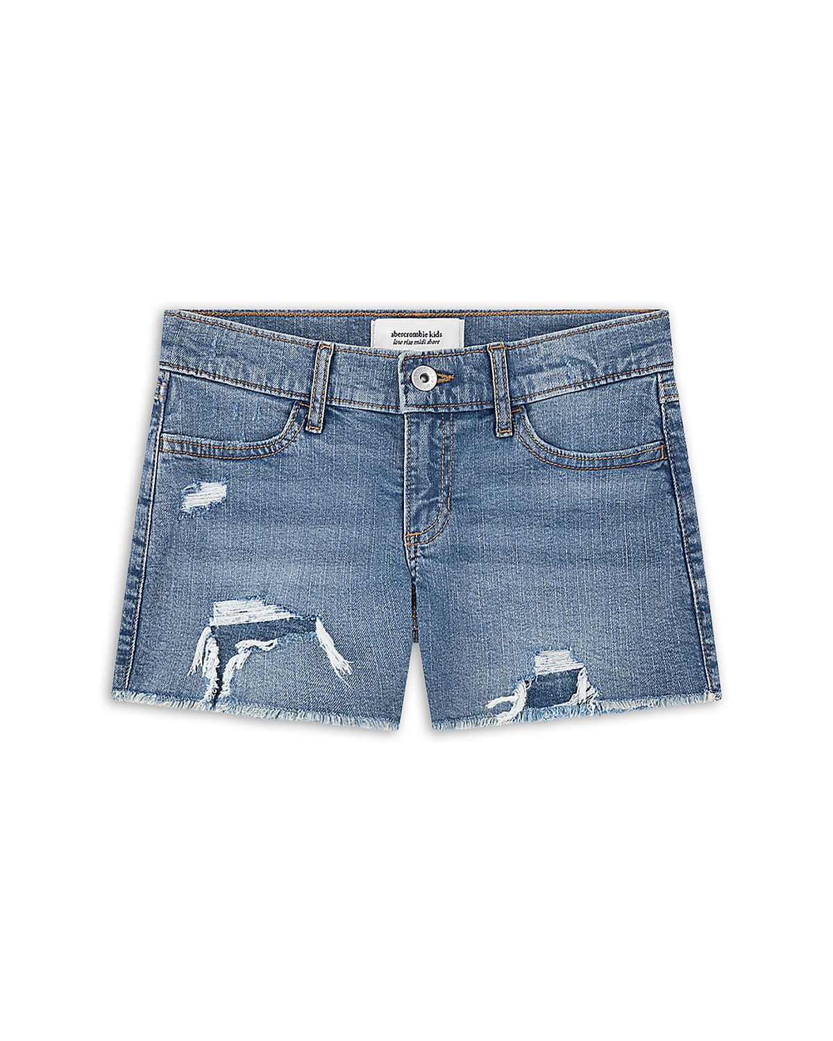 abercrombie kids Girls' Low Rise Midi Destroy Denim Shorts - Little Kid, Big Kid
