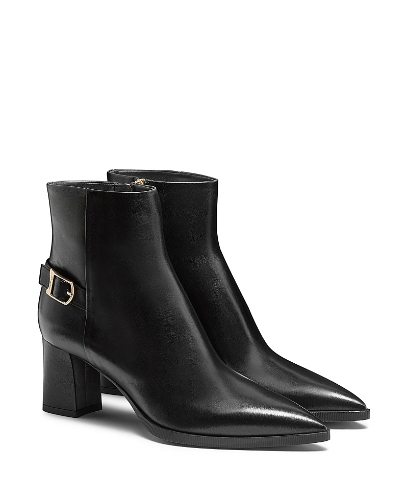 Santoni Women's Leather Mid-Heel Ankle Boot with Decorative Buckle
