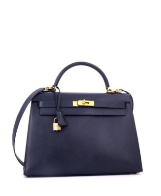 Kelly 32 Handbag Blue Courchevel with Gold Hardware