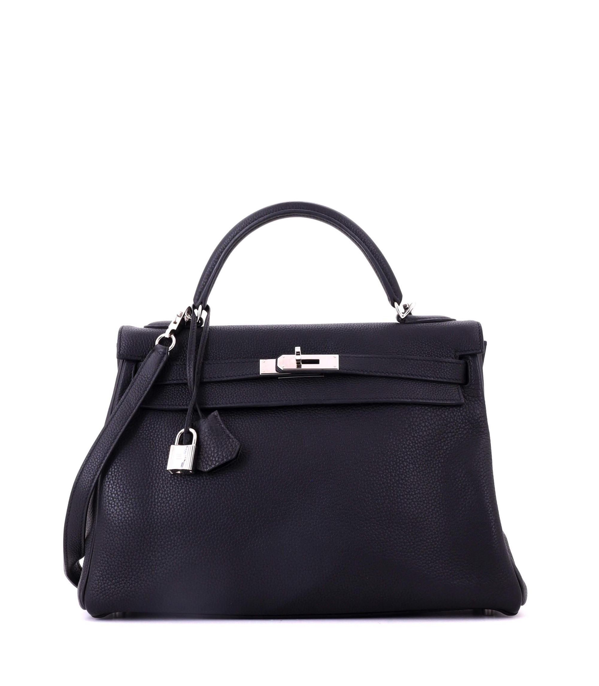 Kelly 32 Handbag Black Togo with Palladium Hardware - Image 1